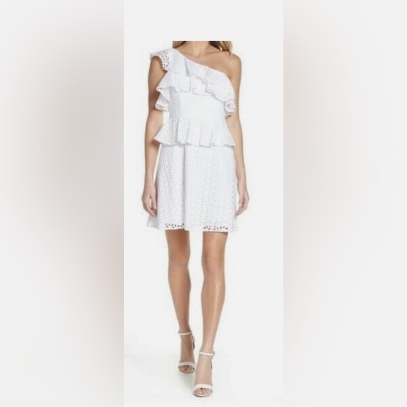 LILLY PULITZER Josey One Shoulder Tier Eyelet Dress in White Size 6 - Picture 4 of 12